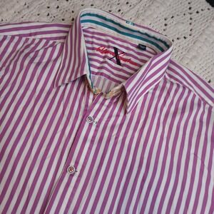 Robert Graham X Shirt XXL Purple Striped Flip Cuff Button Up Cotton Preppy Fun